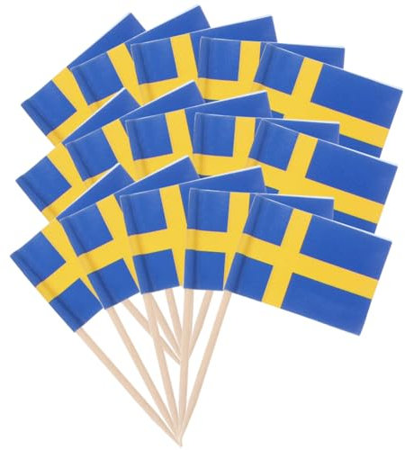 Flaggen Spieße Schweden,Zahnstocher mit Schweden-Flagge,Schweden Cocktail Stick Flaggen,Zahnstocher Papier Flagge für Schweden,Schweden Flagge Zahnstocher,für Cupcakes,Geschirr-Dekorationen,100 ST