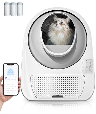 CATLINK Self Cleaning Automatic Litter Box for Cats 3.3~22lbs-APP Control,Double Odor Removal-Extra Large with 40 Liners&1 Carbon Filter Box Included -Smart Robot Cat Litter Box (New Version)
