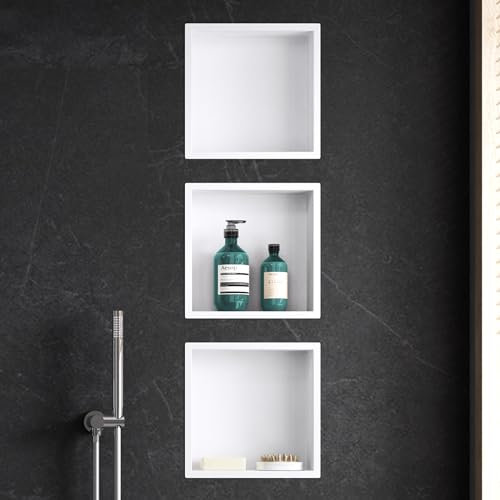 Mai & Mai Étagère Murale à Carreler 30x30x8,3cm Niche de Douche à Encastrer en INOX Blanche