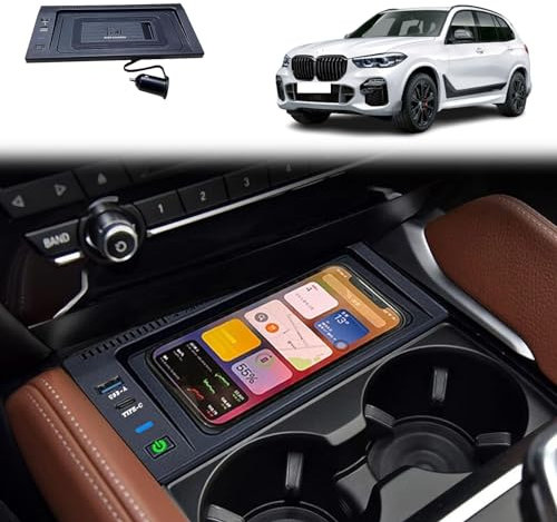 Wkopet Wireless Car Charger for BMW X5(2008-2018)/X6(2008-2019) F15/E70/F16/E71 15W Fast Charging Center Console Accessory Panel for Any Qi Enabled Phone(Size:2014-2018)