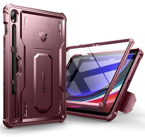 Dexnor for Samsung Galaxy Tab S9 Case, [Built in Screen Protector and Kickstand] Heavy Duty Military Grade Protection Shockproof Protective Cover - Red