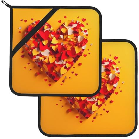 Set di 2 presine a forma di cuore con stampa a forma di cuore, resistenti al calore, impermeabili, con tasche per le mani, per forno a microonde, cottura al forno, barbecue