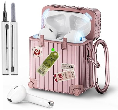 VISOOM Compatible With Airpods 2&1 Case Cover, Fun Suitcase Design for Airpods 2/1 with Cleaning Kit, Cute Fashion Protective Case With Keychain, Rose Gold