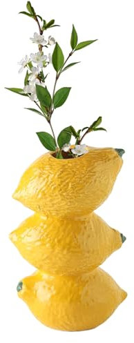 Mokylor Dekorative Keramik-Obstvase, Zitronen- und Erdbeer-Obst-Blumenvase für Tafelaufsatz-Dekoration, Gestapelte Obstvase für Zuhause, Schlafzimmer, Küche, Wohnzimmer, Büro,(Gelb)