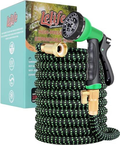 Garden Hose, Upgraded 4-Layer Latex Hose Pipe, 1/2'' & 3/4'' Solid Brass Connectors, Lightweight Durable 3800D Expandable Garden Hose, Easy Storage 150ft Hose Pipe