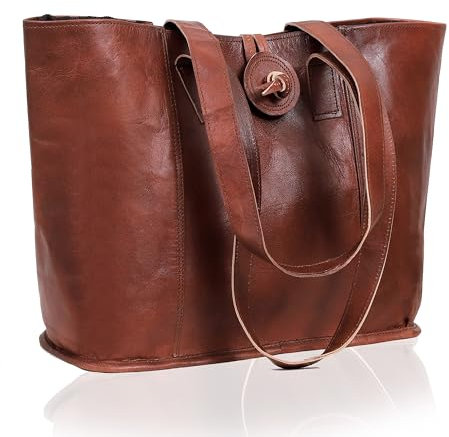 VC VINTAGE COUTURE Leder-Tragetasche für Damen, Tragegriff oben, Handtasche, Shopper Geldbörse, Umhängetasche, Kuriertasche, Laptoptasche, Braun