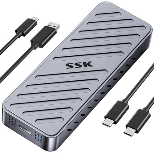 SSK NVMe SSD Enclosure, 20Gbps PCIE M.2 Enclosure SSD Case, NVMe a USB C 3.2GEN2X2, NVMe Adapter 2280/2260/2240/2230 Enclosure SSD Reader M-Key/B+M Key con indicatore LED Lega di alluminio