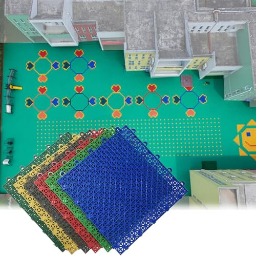 GLJTUO Kindergarten Floor Tiles, 25Cm Waterproof Diy Modular Interlocking Splicing Sports Floor Mats For Indoor Outdoor, Basketball Court Plastic Flooring (Red 10 Piece)