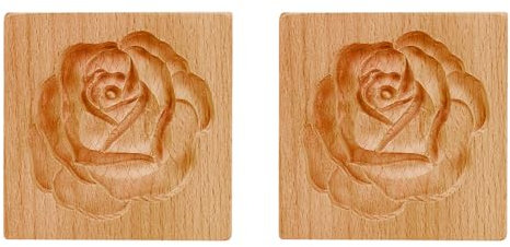 TopHomer 2 Pcs Wooden Cookie Molds 3D Press Baking Mold Cookie Stamp Embossing Molds for DIY Party Baking Cookie Cutter Mold Halloween Thanksgiving (Rose)