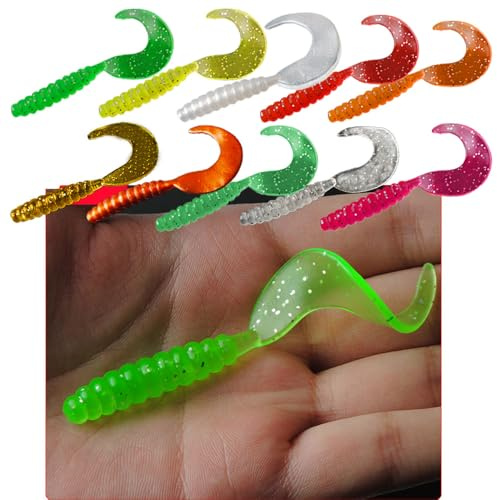 Senvenelec Lot de 30 leurres artificiels en silicone souple biomimétique, vers de terre artificiels, leurres de pêche Big Roll Tail, vers simulés, forte tentation de faux vers