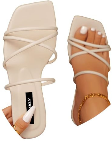 ticticlily Sandales Plates à Enfiler pour Femme Claquettes Sexy Nu Pieds Tongs Sandales Été Loisirs Plage Vacances Pantoufles Mode A Beige 40 EU