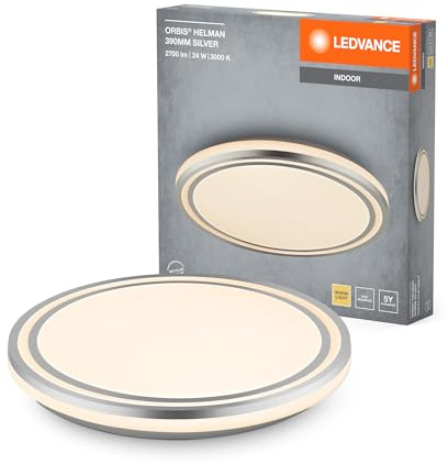 LEDVANCE ORBIS Helman Deckenleuchte mit LED, weiß/silber, 24W, 1500lm, 3000K, 830 freundliches Warmweiß, 390mm Durchmesser, Montageschrauben und Dübel inklusive