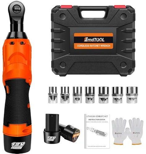 12V Power Ratchet Wrench Cordless Right Ratchet Angle Wrench Tool Cordless Wrench, 3/8 Inch Electric Ratchet 40Nm Battery Operated Ratchet Wrench with 2*1.5Ah Batteries & 7 Sockets for Home Car Repair