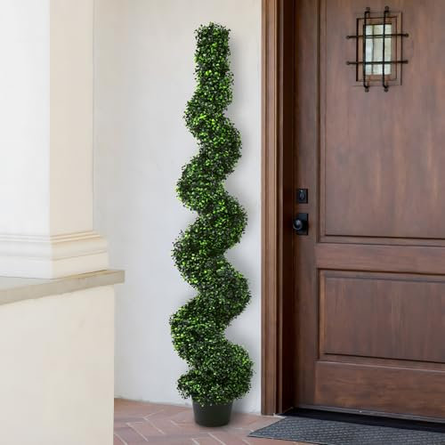 Coonoble Alberi artificiali, 1,8 m di altezza di bosso a spirale, finto topiaria per esterni, set di 1, pianta di bosso topiaria finta con fioriere per portico anteriore, decorazione verde per la