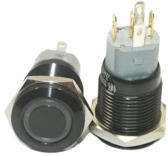 6V 12V 24V 110V 220V LED Black 12V 5 Pin 16mm Led Light Metal Push Button Momentary Switch Car Electronics(Green,6V)