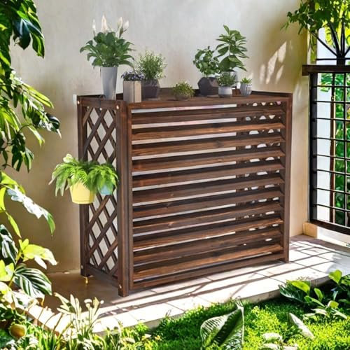 MDXVRKYBC Cubierta De Madera para Aire Acondicionado Exterior Pantalla De Privacidad con Persianas Y Rejilla Lateral Ahorra Espacio(L)
