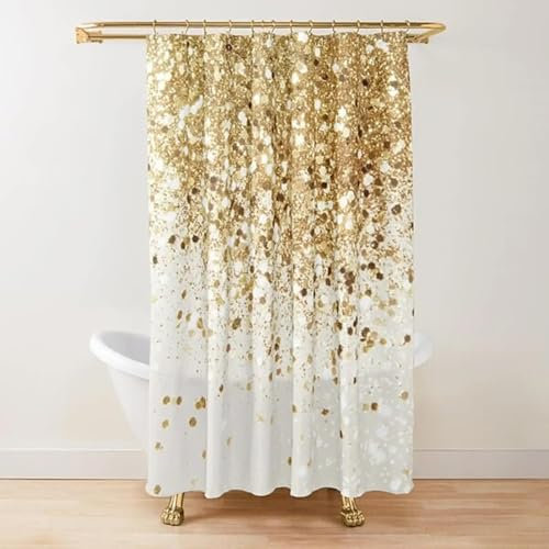 18meng Art Duschvorhang Gold Weiß Farbverlauf Stil Farbe Antischimmel Wasserdicht Badezimmer Vorhänge Textil Stoff Bunt Duschvorhang 180x200 cm für Badewanne Bathroom Curtains mit 12 Haken