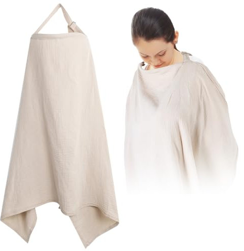 Cozary Cubierta de Lactancia Materna, Delantal de lactancia, 76 x 110 cm, Bufanda de lactancia suave y transpirable, Algodón, Funda de lactancia para lactancia con correa ajustable en la espalda