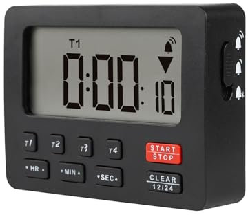 YOOREAL Temporizadores de Cocina Digitales, con 4 Juegos de cronómetros de Cuenta Regresiva Temporizador/Reloj Temporizador magnético con Alarma Fuerte Ajustable Cocina en el Aula Fitness (Negro)