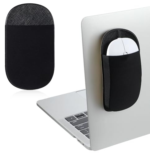 Slim Mouse Holder for Laptop, Universal Stick-On Mouse Pouches with Reusable Adhesive Mouse Pocket, Mouse Storage Bags for Computer Office Home, Black