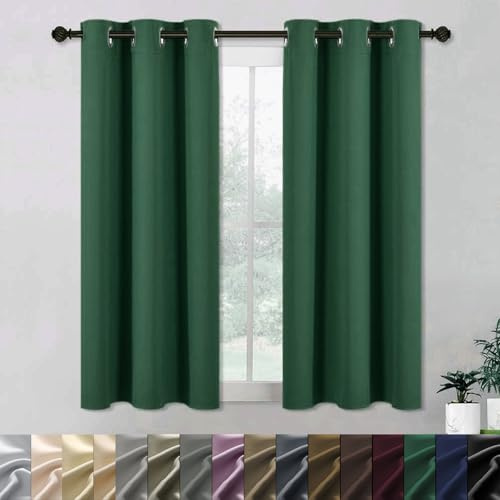 WUXXIANG Ösenvorhang 2Er Set Verdunklungsvorhänge 100 x 105 cm Sonnenschutz Schalldämmung, Gardinen Extra Breit Thermovorhang, mit Raffhalter für Curtains Living Room Büro, Dunkelgrün