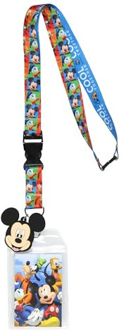 Disney Mickey and Friends Cordon détachable avec porte-badge et breloque Mickey en caoutchouc de 5,1 cm