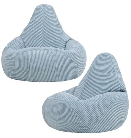 Icon Dalton Sitzsack Kinder, Hellblau, 2er Pack, Flauschiger Cord Stoff, Sitzsack Cord mit Füllung, Bequemer Kinder Gaming Sessel, Kuschelsessel, Lese Sessel, Schlafzimmer, Kinderzimmer, Spielzimmer
