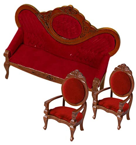 UPKOCH 3Pcs Pfirsich Sessel Winzes Häuser Kleines Winzige Häuser Puppenhausmöbel Sofas Little Sofas Mini Sofa Möbel Zarte Mini Sofa Dekoratives Mini Sofa Rotes Holz