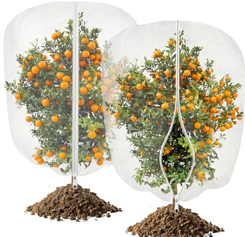 Lot de 2 filets de jardin en maille avec fermeture éclair et cordon de serrage – 1,4 x 1,8 m de filet pour oiseaux, insectes et cerfs pour la protection des plantes, myrtilles, arbres fruitiers et