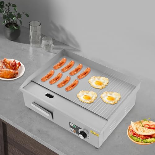 Barbecue elettrico commerciale, 3000 W, 36 x 30 cm, 30 x 18 cm, piatto a sinistra, profondo a destra, semi-piatto, in acciaio inox, per ristorante in carne, bistecche, controllo preciso della