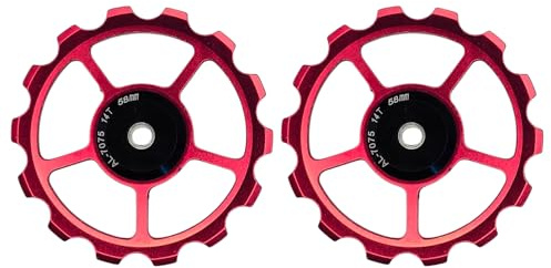 cyclingcolors 2X Fahrrad Riemenscheibe Schaltwerk Führungsrad Aluminium 7075 Rot mit 689-2RS Abgedichtetes Lager Hintere Schaltrollen Mountainbike Rennrad, 14T