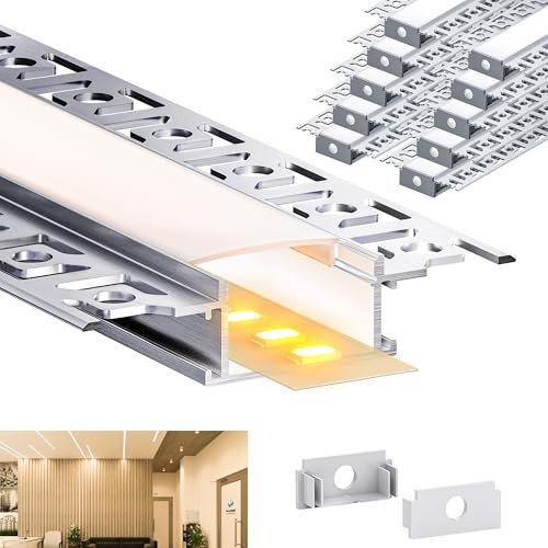 10 Profilé led encastrable de 2M, flexibles, avec 10 diffuseurs blancs. Profilés en aluminium en rail de 20mm, parfaits pour l'éclairage indirect. Idéal comme profile alu pour ruban LED. (10)