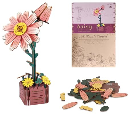 3D Puzzle DIY Wooden Flower, Wooden DIY Artificial Flower Model Kits Eternal Flowers Romantic Gift for Adults to Build Creative Home Decor Birthday Valentine's Day for Women