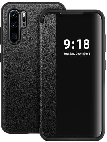 Hülle für Huawei P30 Pro Handyhülle S View P30 Pro Flip Case Stoßfest Kratzfest Tasche Flip Schutzhülle für Huawei P30 Pro, Dünn Durchscheinend View Silikon Bumper Smartphone Handyhülle (Schwarz)