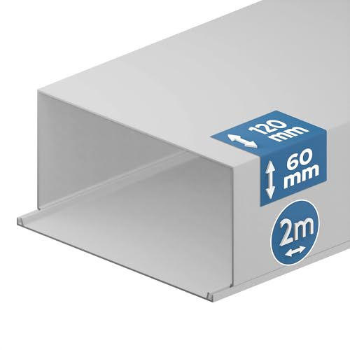 EDO Kabelkanal 120x60 mm Weiß – 2 m mit Klappdeckel zur Schraubmontage | Kabelschacht, Aufputz-Kabelabdeckung für Wand, Fernseher und Büro – Kabel-Organizer für Innenbereich, Werkstatt und Garage