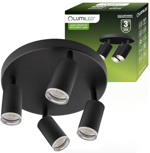 Lumiled Aufbauleuchte Deckenleuchte Deckenspot Deckenstrahler 4-flammiger Spot rund drehbar Spotlampe für Decke Spotleuchte Deckenlampe Innenleuchte Spots Downlight Schwarz 4xGU10 Fassung 230V