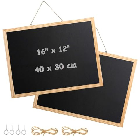 2 Stück A3 Kreidetafel mit Holzrahmen, 30 x 40 cm Kreidetafel zum Beschriften Abwischbare Tafel mit Schafsnägel und Hanfseil zum Aufhängen Memoboard für Büro Küche Bar Schule Schwarz