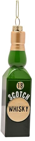 Widdop Bottle of Whisky Hanging Decoration – Green and Gold Scotch Bottle Christmas Ornament – Fun Festive Bauble for Whisky Lovers