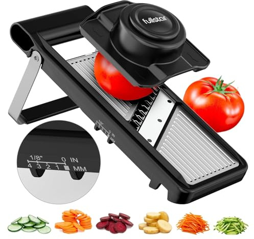 Fullstar Mandolina de Cocina Profesional 2 en 1 de Acero Inoxidable - Grosor Ajustable 1-4 mm - Mandolina con Cuchilla Juliana para Patatas, Frutas, Verduras y Queso