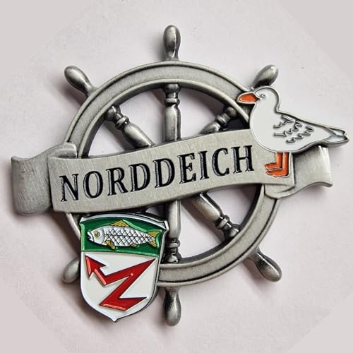 Kühlschrankmagnet Norddeich 3D - Steuerrad - Wappen - Möve - Magnet Souvenir Metall
