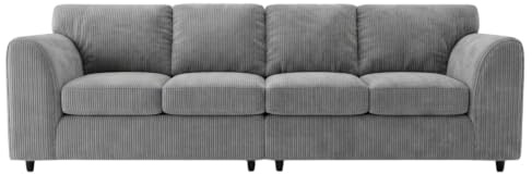 Sofa Snug 4 Seater Jumbo Cord Corner Sofa Full Back Soft Fabric with Modern Design for Living Room - Charcoal Grey