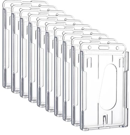 10 Porte Badge Vertical 6x10cm Transparent Plastique Fente Pouce Protection | Cartes proximité crédit, nominatif identité, solide dur, clair, bureau école événement, pratique, attachable, net