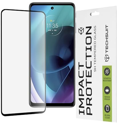 Techsuit Displayschutzfolie für Motorola Moto G51 5G Gehärtetes Glas mit 9H Härte, Vollständige Abdeckung, Stoßschutz, Oleophobe Beschichtung, Anti Fingerabdruck, Blasenfrei, 111D Full Glue