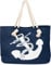 styleBREAKER XXL Strandtasche mit Anker Print | maritimer Look in Flechtoptik | Shopper Badetasche 57 x 33 x 32 cm, Farbe:Dunkelblau-Weiß