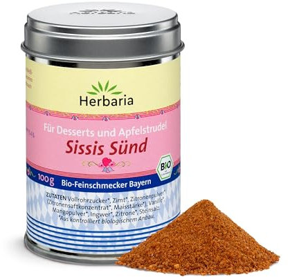 Herbaria Sissis Sünd bio 100g M-Dose – Bio-Gewürzmischung für Apfelstrudel, Bratäpfeln, Apfelkuchen und Apfelschmarrn – in nachhaltiger Aromaschutz-Dose