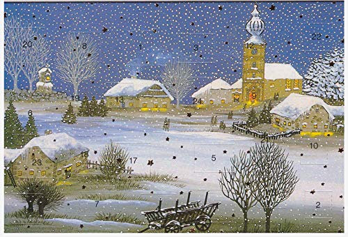 Unbekannt Adventskalenderkarten 5er Set Nostalgie Weihnachtsgrußkarten Goldprägung Kunstkarte Weihnachtsgruß Retro Naiv