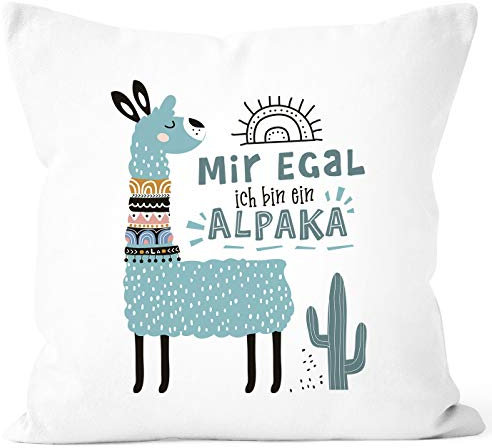 SpecialMe® Kissen-Bezug Mir egal ich Bin EIN Alpaka - Alpaka-Motiv Lama Geschenk Alpaka-Liebhaber Dekokissen Türkis weiß Unisize