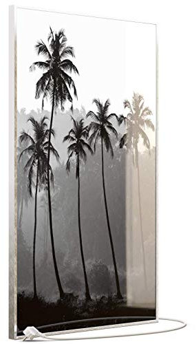 STEINFELD Heizsysteme® Glas Bild Infrarotheizung mit Thermostat | Made in Germany | viele Motive 350-1200 Watt Rahmen silber/alu (600 Watt, 042H Palmen)