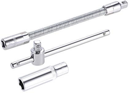 sourcing map Socket Accessory Set of 3 Pcs, 10mm 6-Point Deep Socket 4.5 Sliding Wrench Breaker Bar 6 Flexible Extension Bar with 1/4 Drive