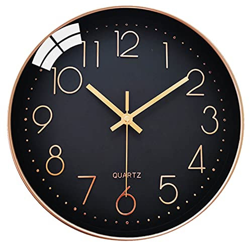 LiRiQi Horloge Murale Silencieuse sans tic-tac, 30cm Chiffres Arabes Horloge Quartz Ronde Moderne Décorative, pour Salon Chambre Cuisine Bureau Classe - Noir